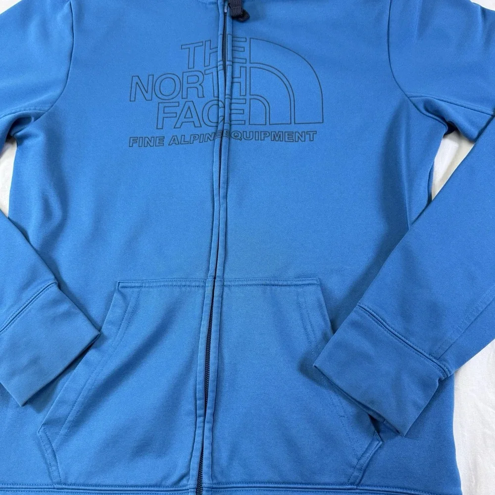 The North Face Knit Sweater Fleece Full Zip Logo Hoodie Men's Small‎ Aqua Blue
